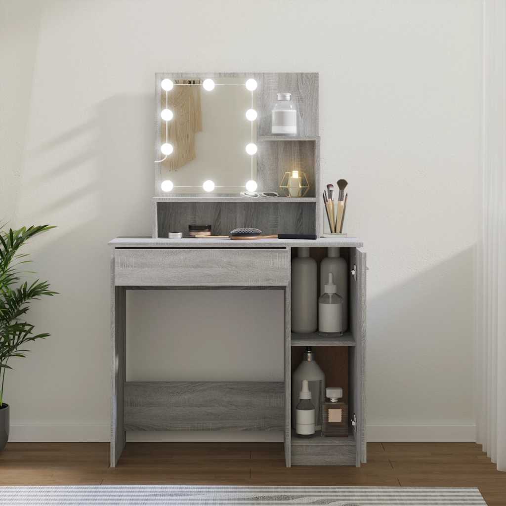 Levně vidaXL Toaletní stolek s LED šedý sonoma 86,5 x 35 x 136 cm