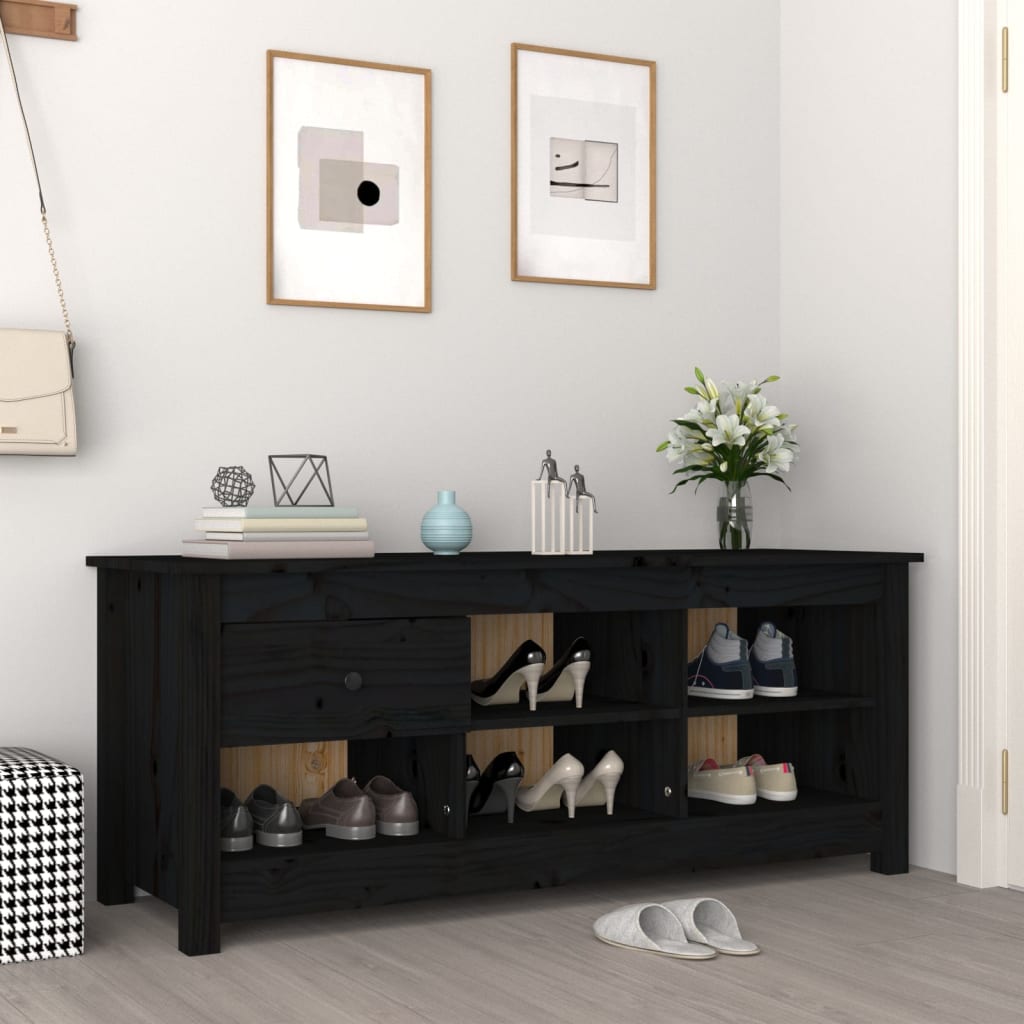 Levně vidaXL Botník černý 110 x 38 x 45,5 cm masivní borovice
