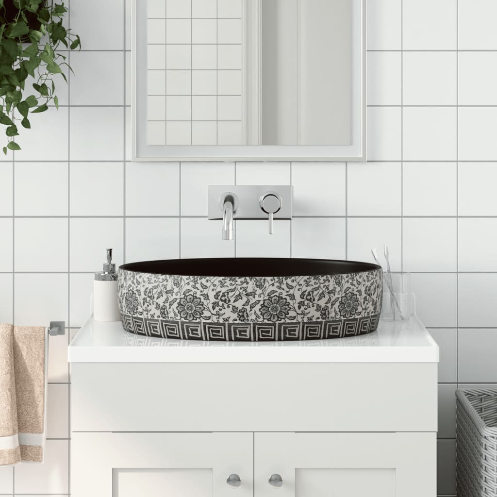 Levně vidaXL Umyvadlo na desku černé a modré ovál 56,5x36,5x13,5 cm keramika