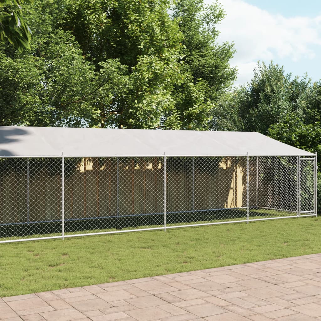 Levně vidaXL Klec pro psy se střechou a dvířky šedá 12x2x2m pozinkovaná ocel