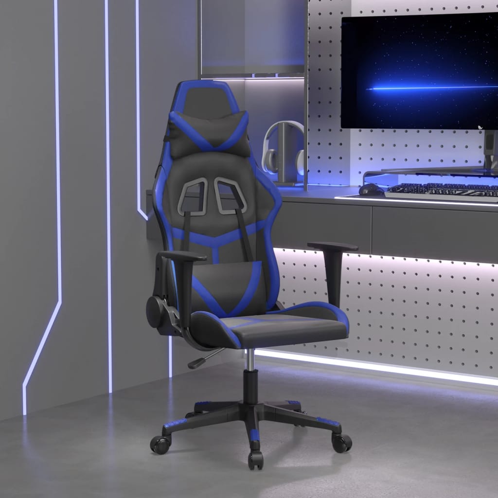 Levně vidaXL Masážní herní židle černá a modrá umělá kůže