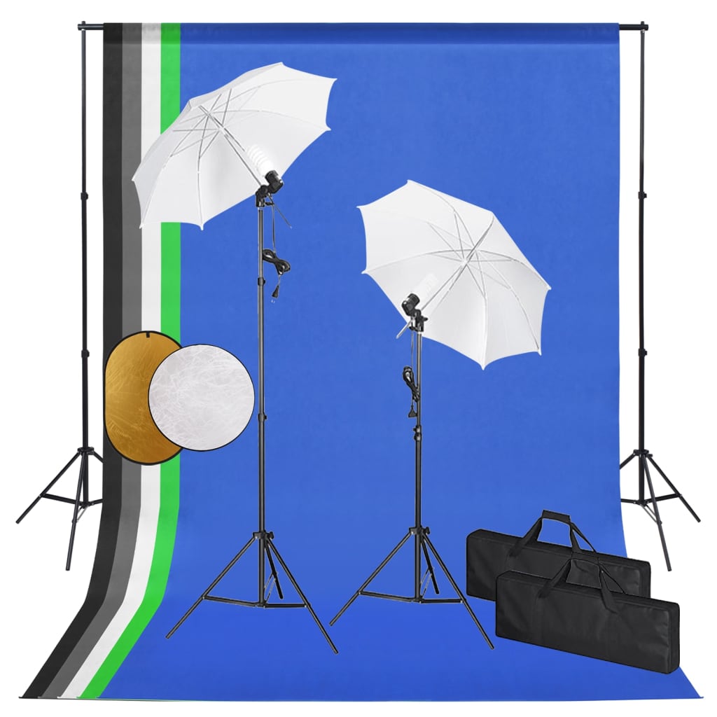 vidaXL Foto studio set se světly, deštníky, pozadím a odraznou deskou - 11461.3067097