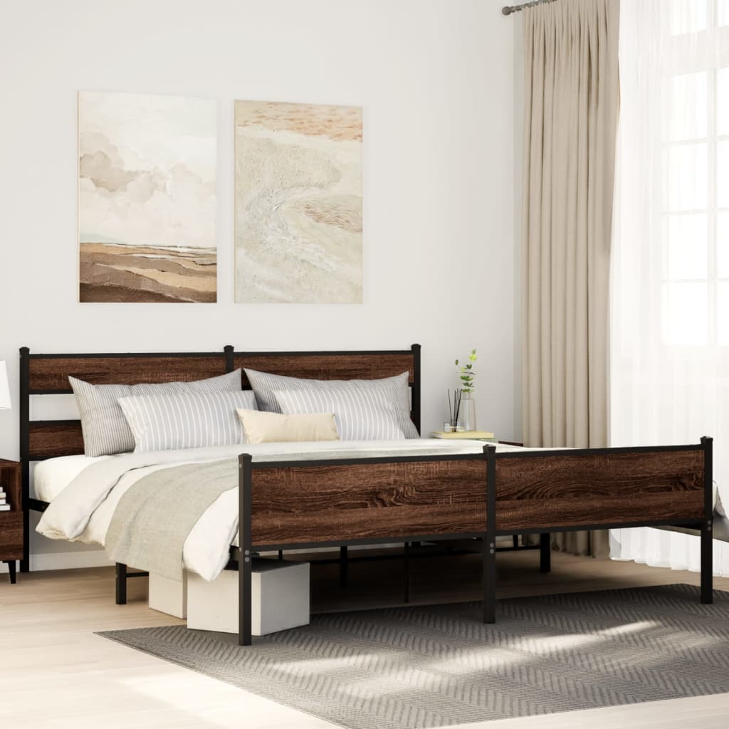 Levně vidaXL Kovový rám postele bez matrace hnědý dub 183 x 213 cm