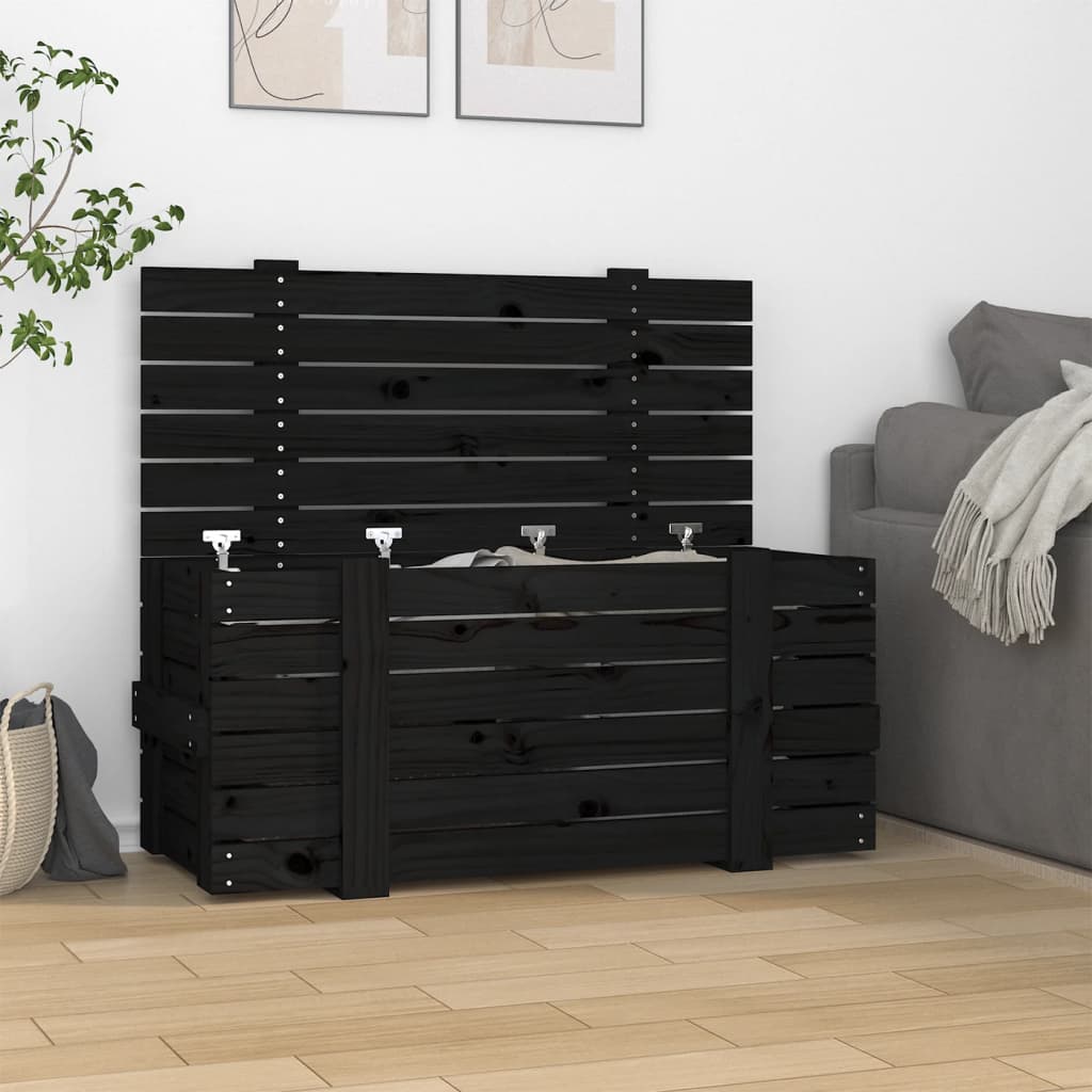 Levně vidaXL Úložný box černý 91 x 40,5 x 42 cm masivní borové dřevo