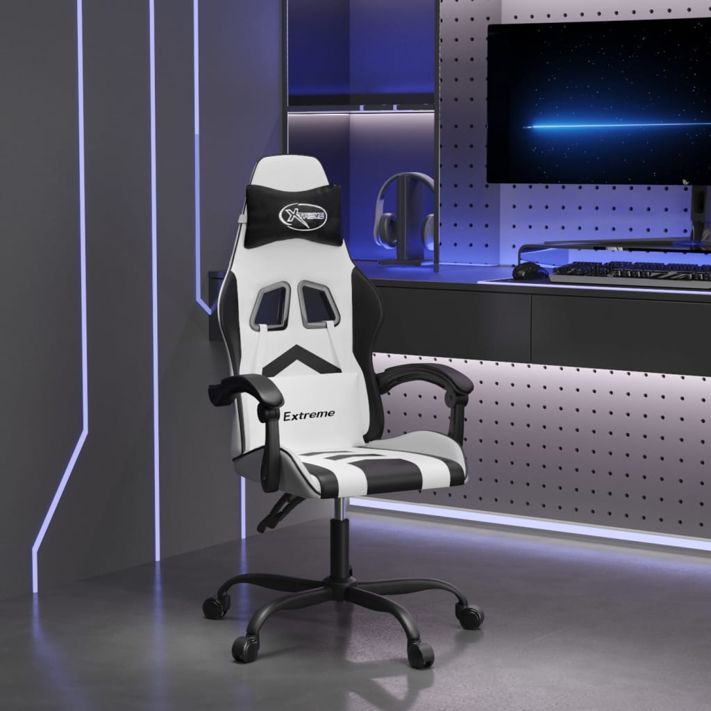 Levně vidaXL Otočná herní židle bílá a černá umělá kůže
