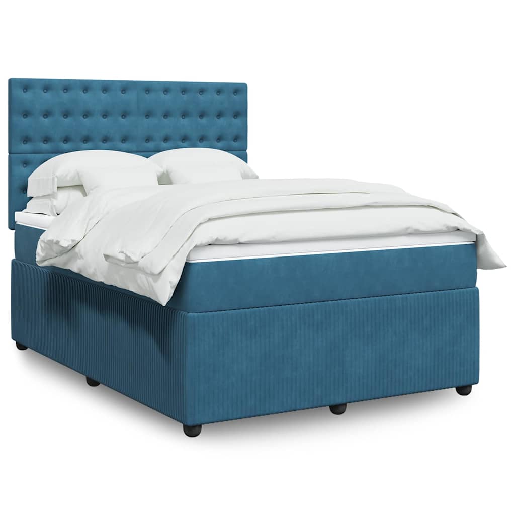 Levně vidaXL Box spring postel s matrací modrá 140 x 190 cm samet
