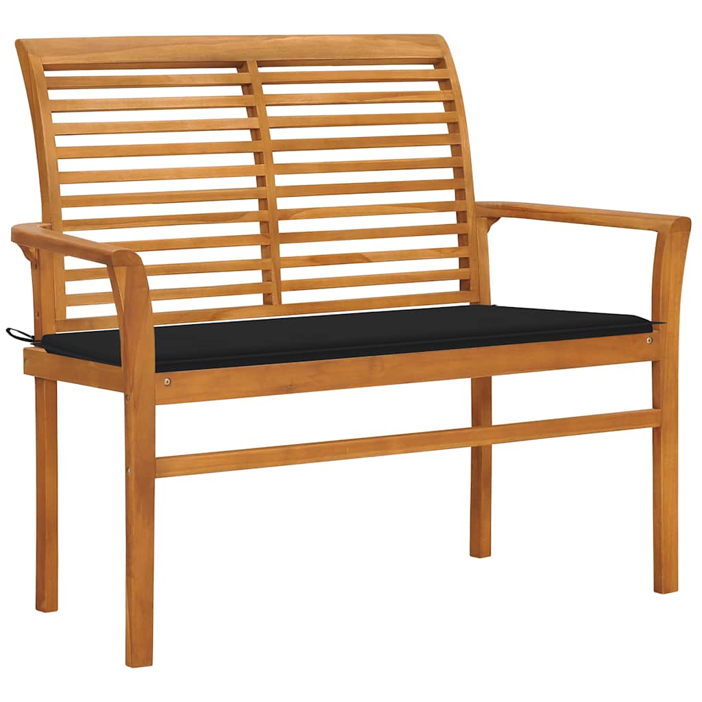 Levně vidaXL Zahradní lavice s černou poduškou 112 cm masivní teak