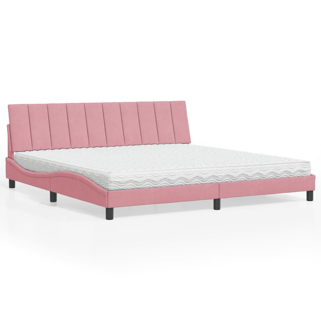 Levně vidaXL Postel s matrací Hanko růžová 200 x 200 cm samet