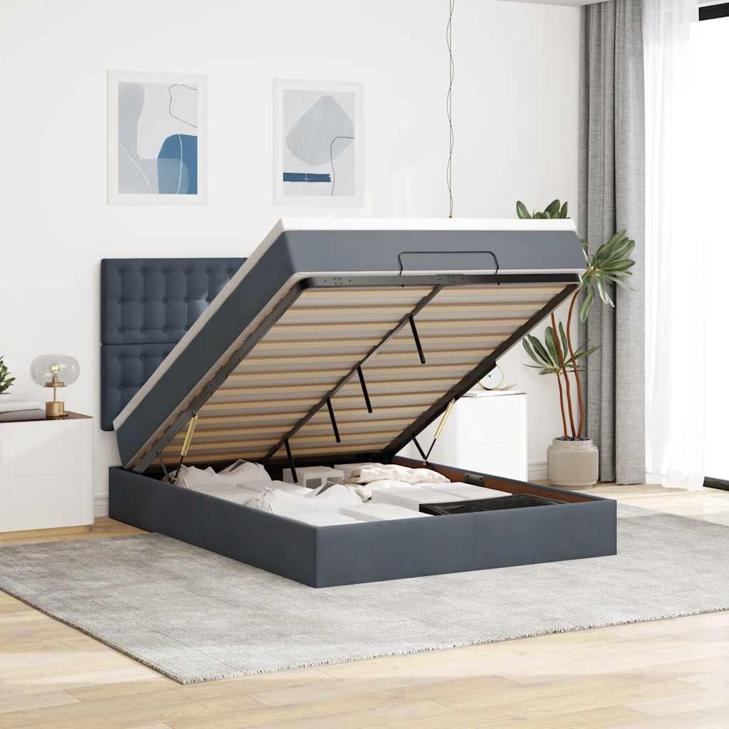 Levně vidaXL Osmanský rám postele s matracemi tmavě šedá 140x190cm samet
