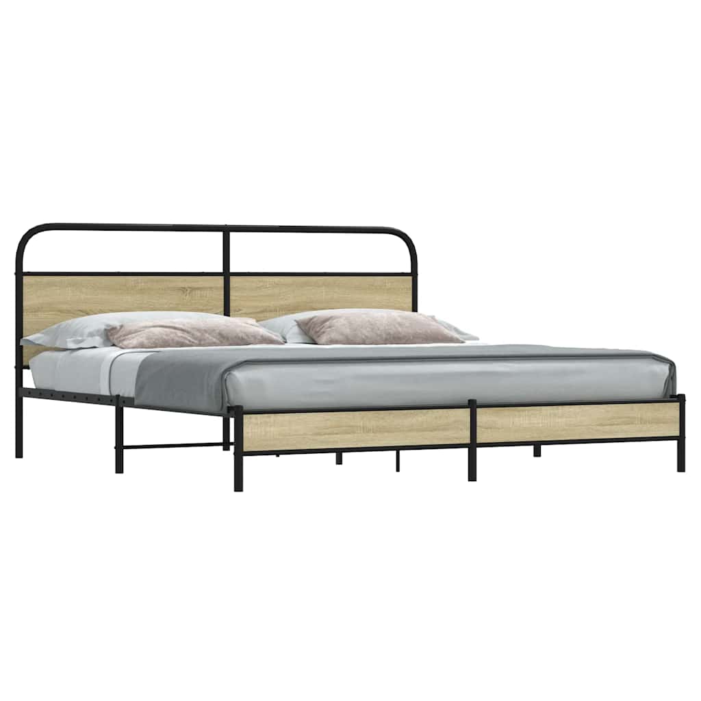 Levně vidaXL Kovový rám postele bez matrace dub sonoma 200 x 200 cm