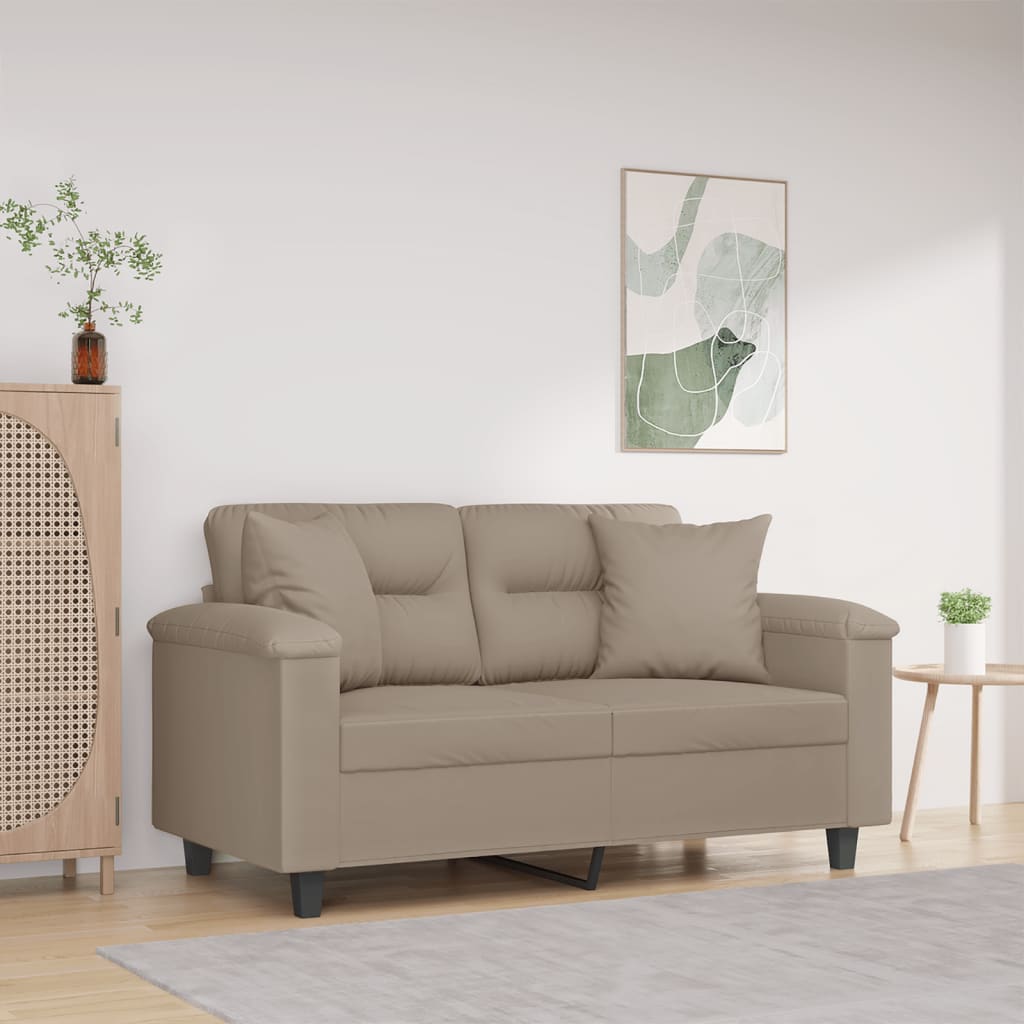 Levně vidaXL 2místná pohovka s polštáři taupe 120 cm tkanina z mikrovlákna