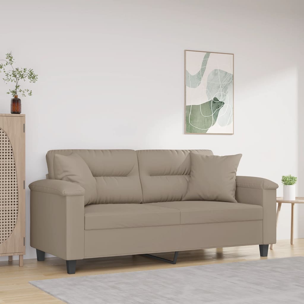 Levně vidaXL 2místná pohovka s polštáři taupe 140 cm tkanina z mikrovlákna