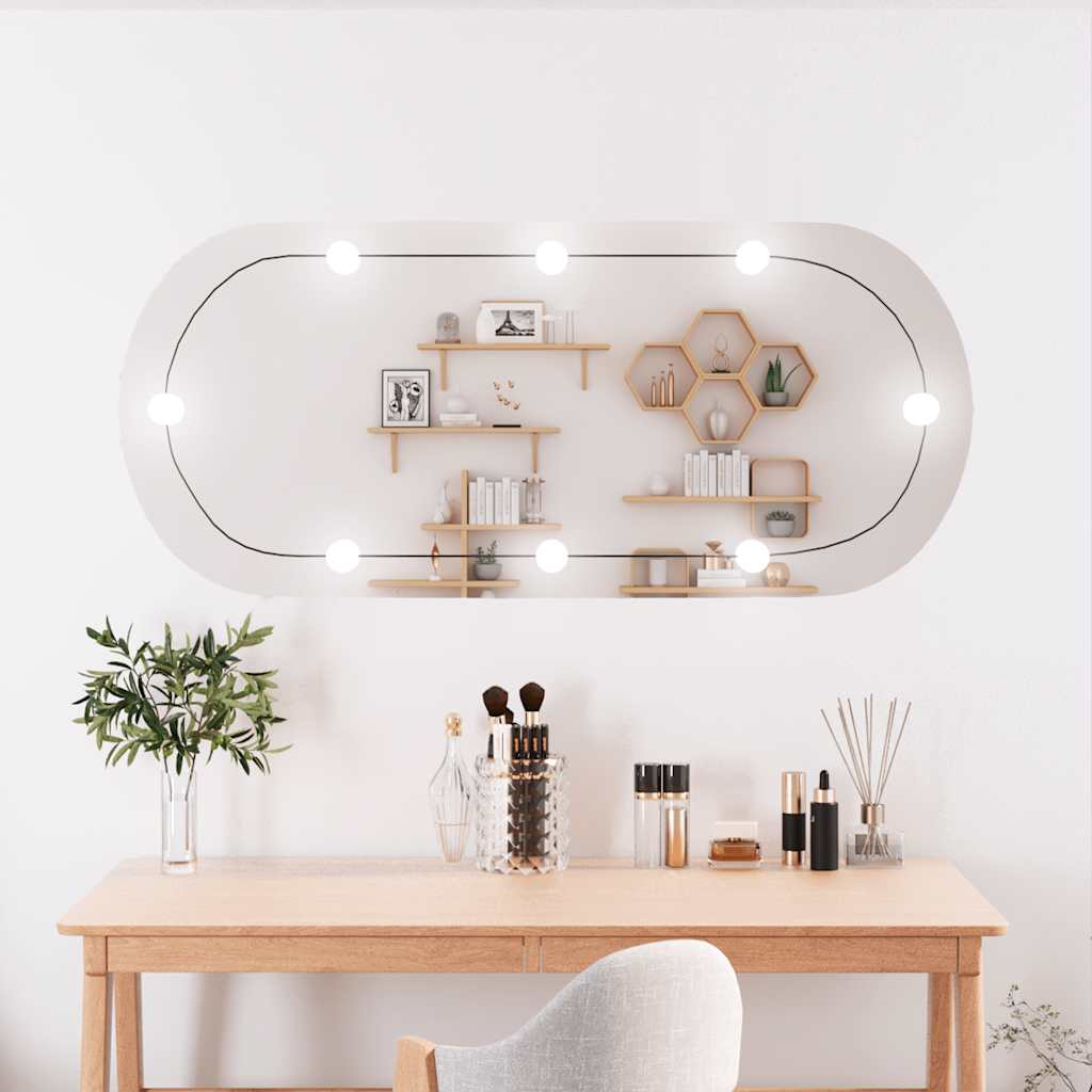 Levně vidaXL Nástěnné zrcadlo s LED osvětlením 45 x 100 cm sklo oválné