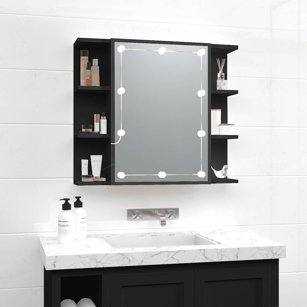 Levně vidaXL Zrcadlová skříňka s LED černá 70 x 16,5 x 60 cm