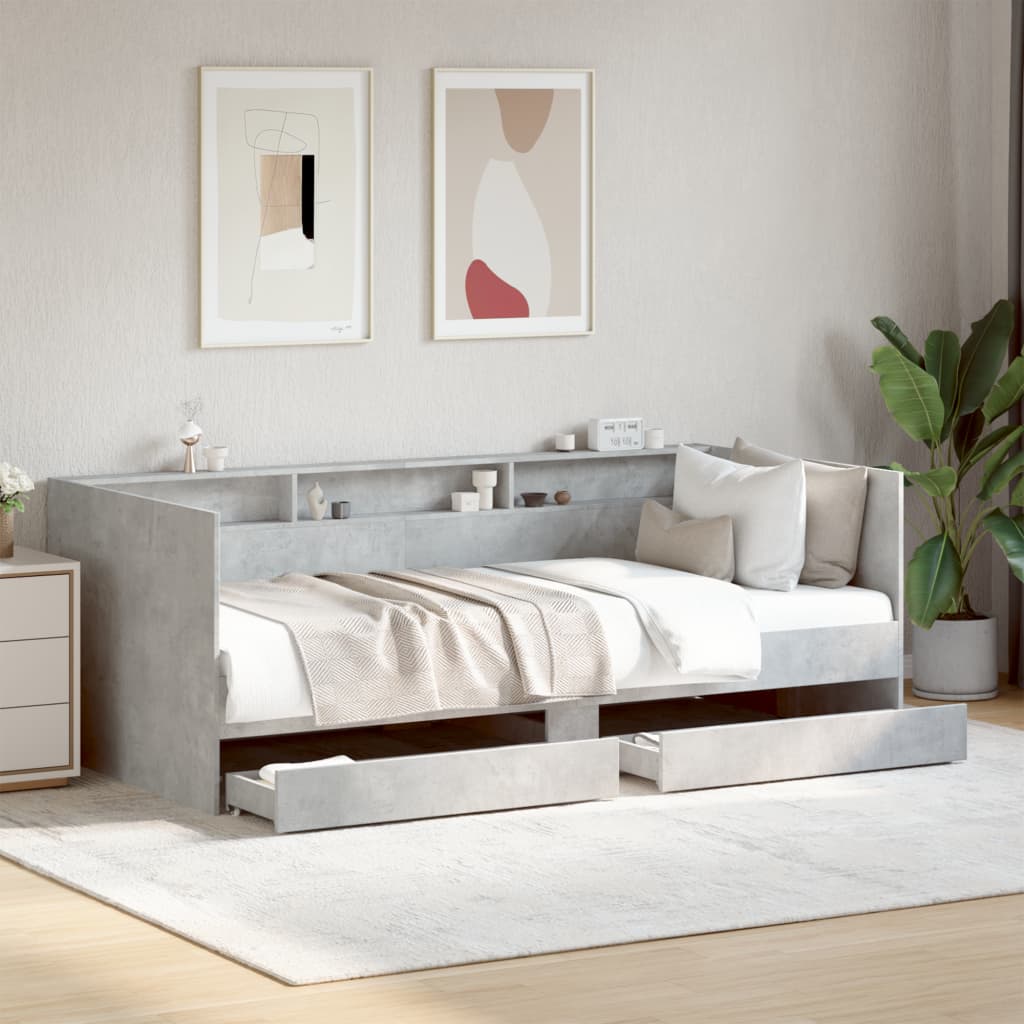 Levně vidaXL Válenda se zásuvkami bez matrace betonově šedá 75 x 190 cm