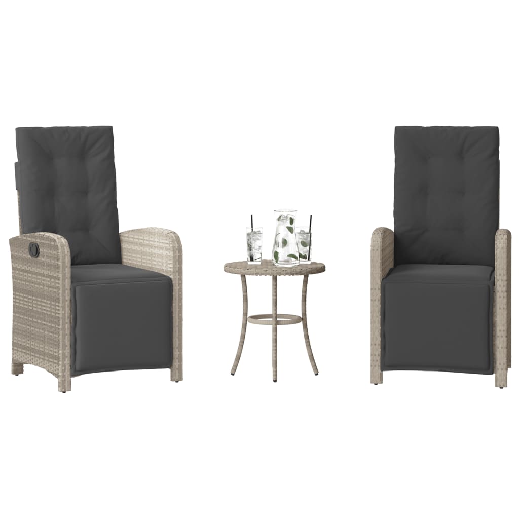 Levně vidaXL 3dílný bistro set s poduškami světle šedý polyratan