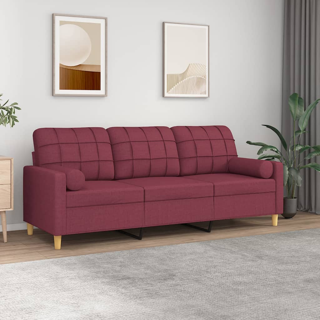 Levně vidaXL 3místná pohovka s polštáři vínová 180 cm textil