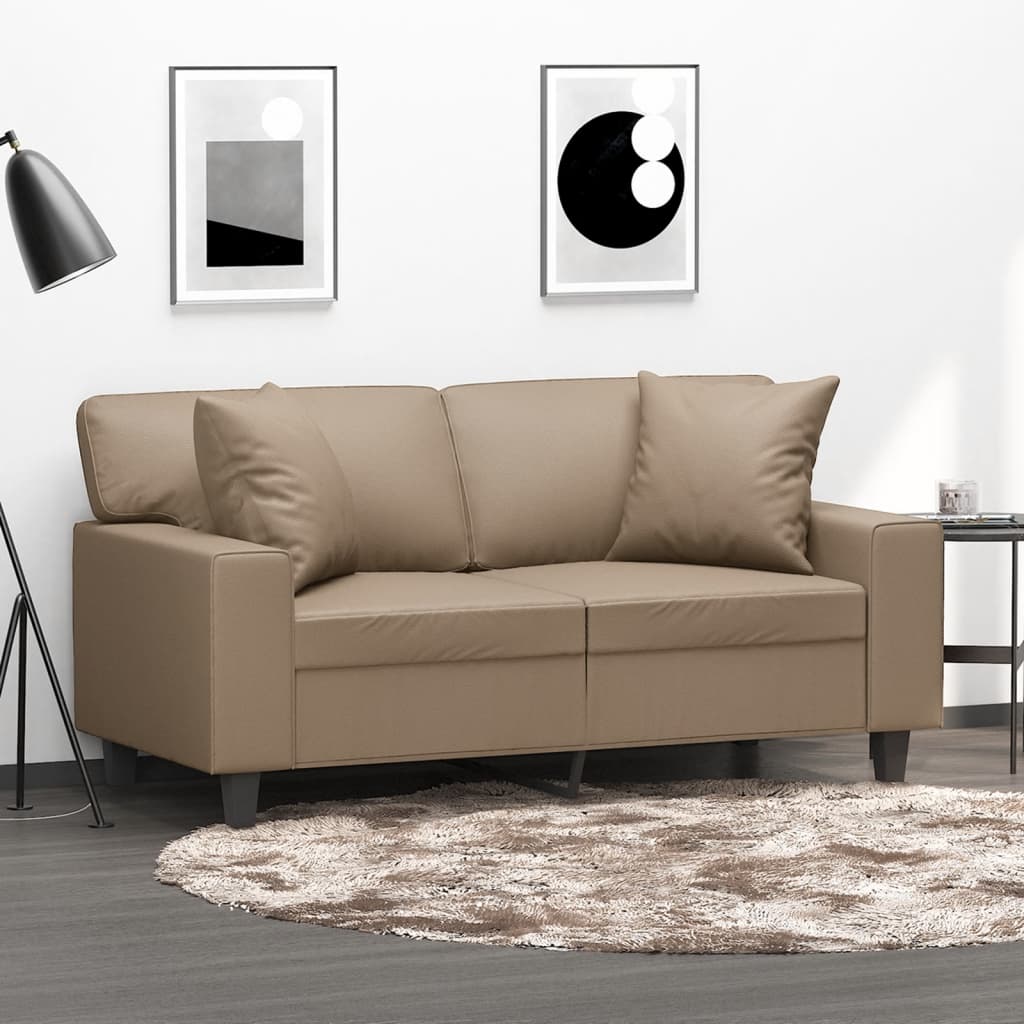 Levně vidaXL 2místná pohovka s polštáři cappuccino 120 cm umělá kůže