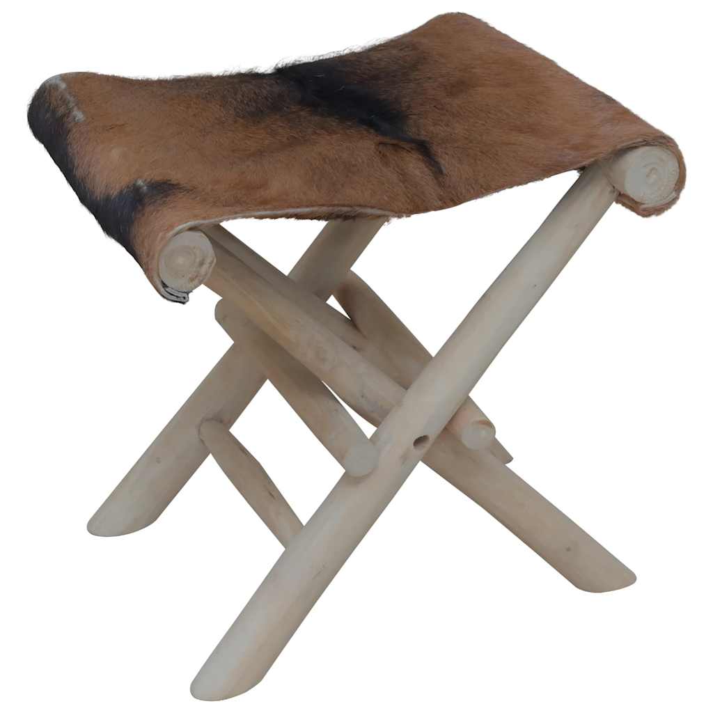 Levně vidaXL Skládací stolička kozí kůže a masivní teak