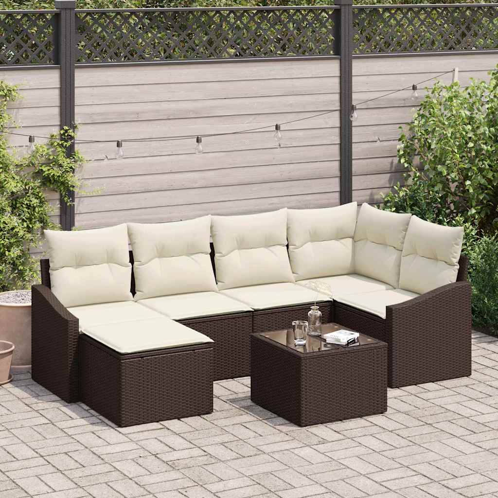 Levně vidaXL Zahradní jídelní souprava s polštářem 7 pcs Hnědá a krémová