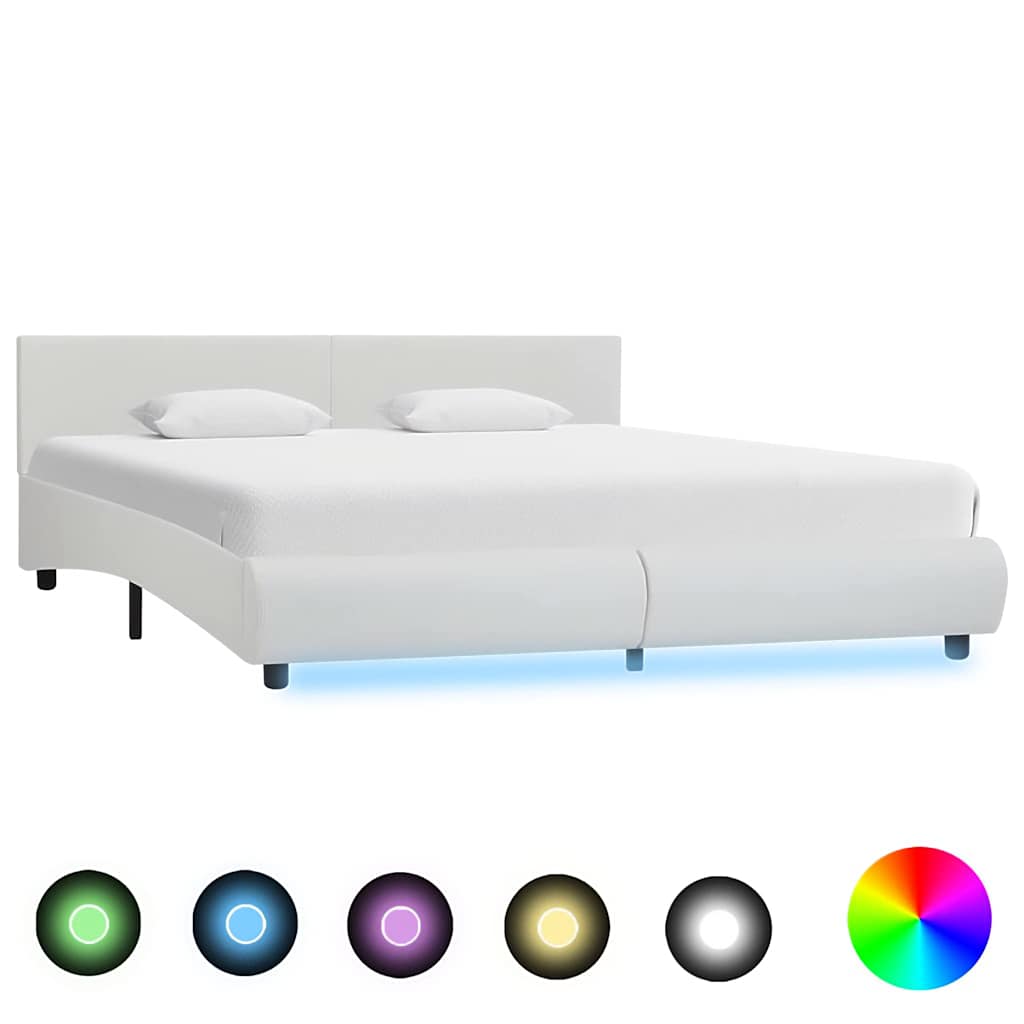Levně vidaXL Rám postele s LED světlem bílý umělá kůže 180 x 200 cm