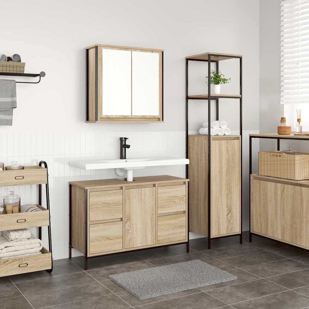 vidaXL Sada koupelnového nábytku se zásuvkou 2 pcs Sonoma dub a černá