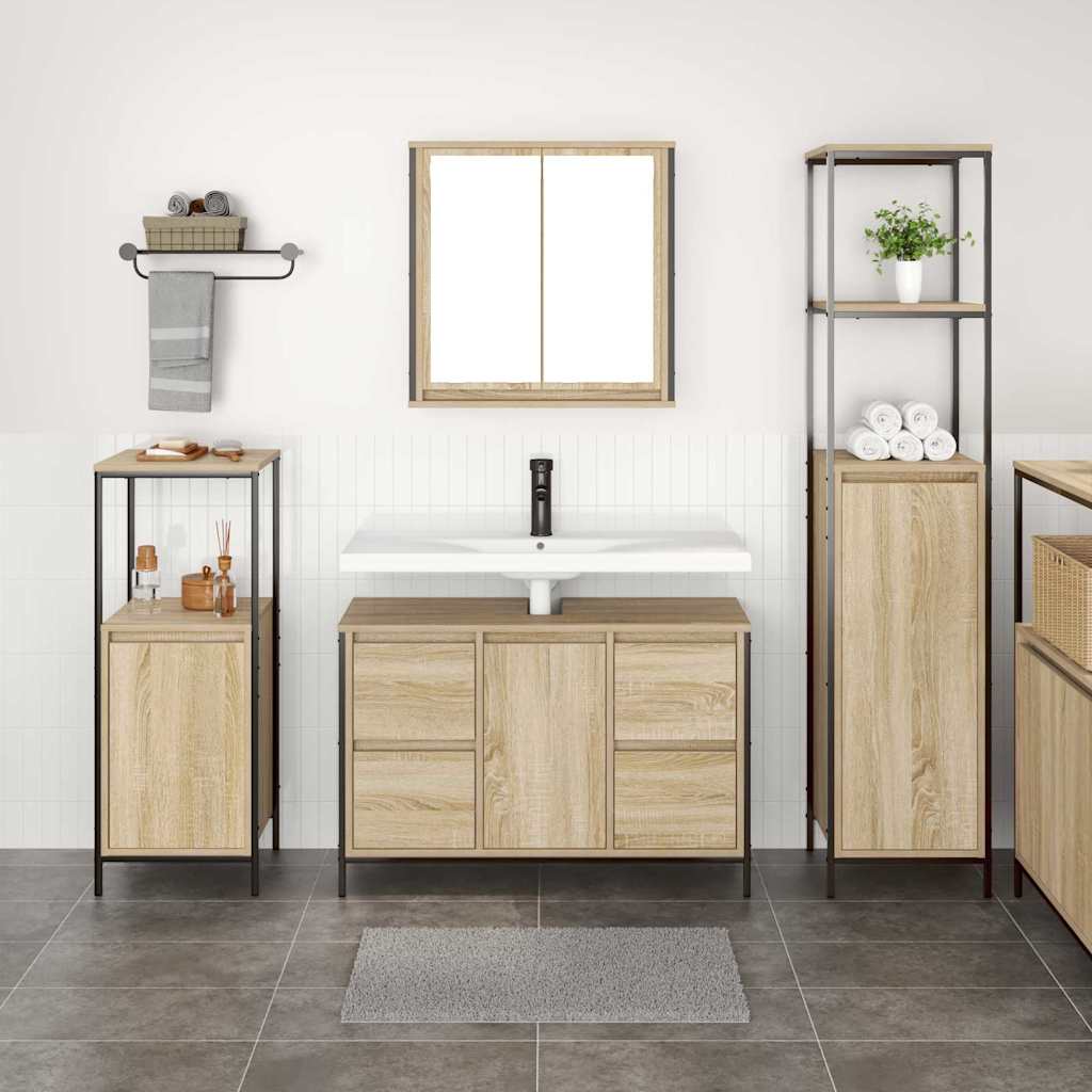 vidaXL Sada koupelnového nábytku se zásuvkou 3 pcs Sonoma dub a černá