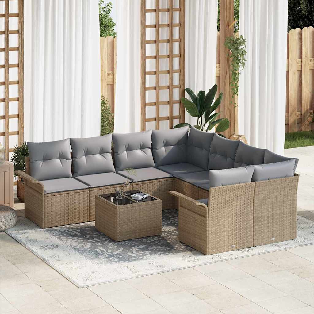 Levně vidaXL Sada zahradních pohovek 9 pcs Béžová Poly ratan