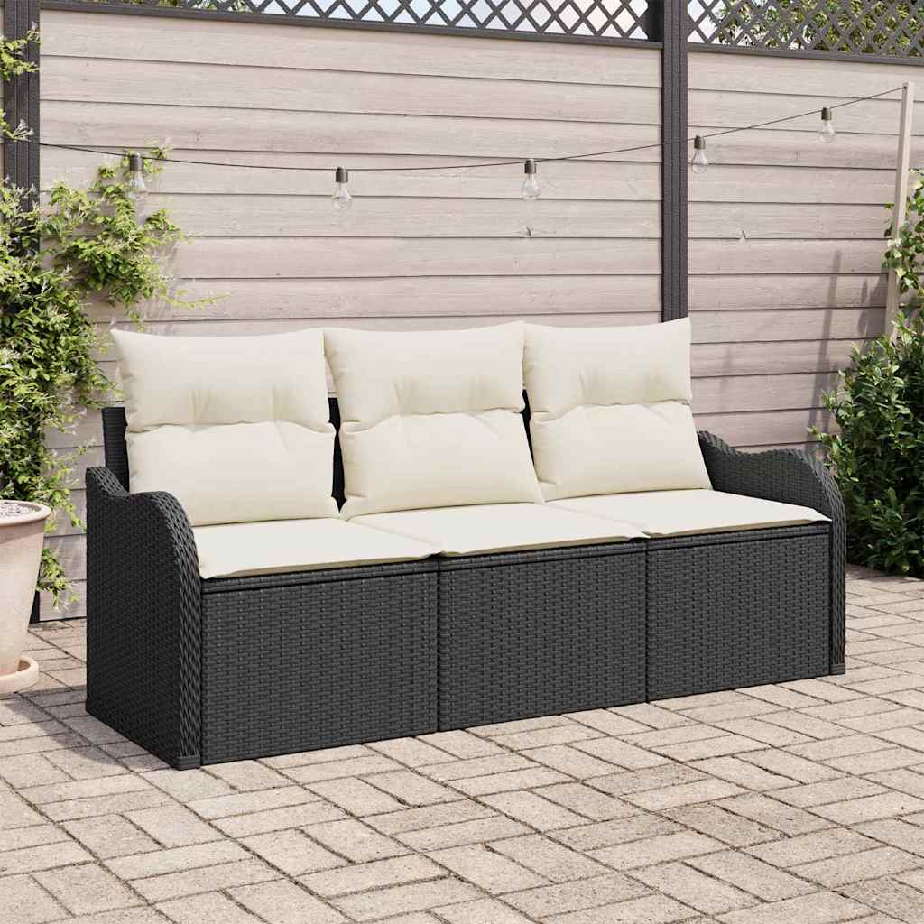 vidaXL Sada zahradních pohovek s polštářem 3 pcs Černá polyratan