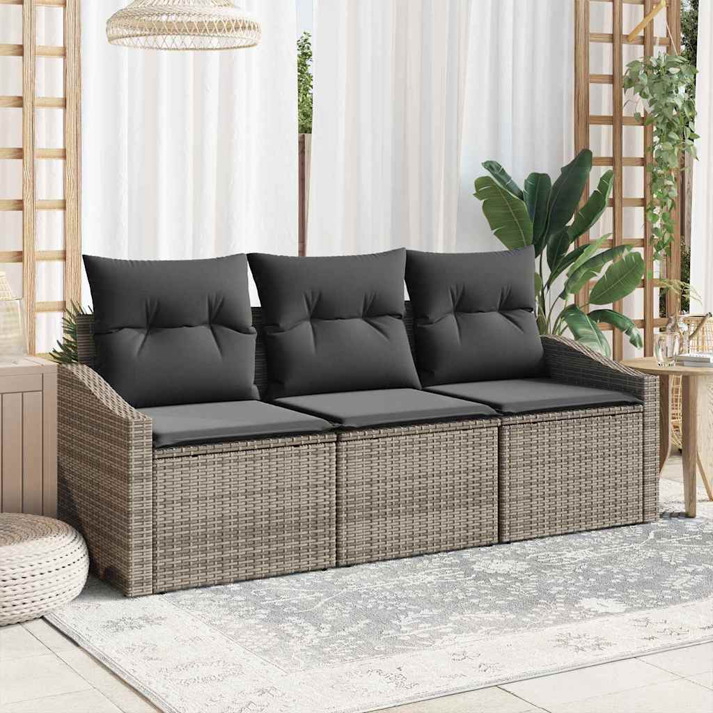 vidaXL Set pohovek s polštářem 3 pcs Šedá polyratan