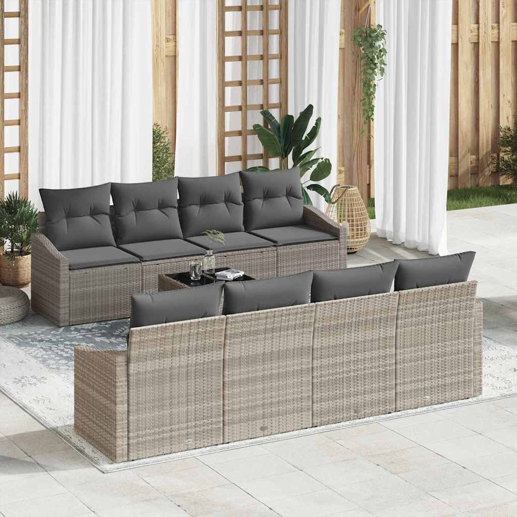 vidaXL Set pohovek s polštářem s polštářem 9 pcs Světle šedá polyratan