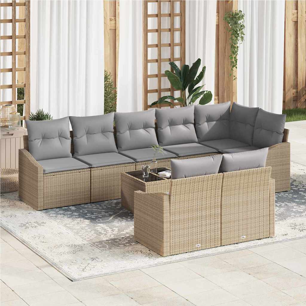 vidaXL Set pohovek s polštářem 9 pcs Béžová polyratan