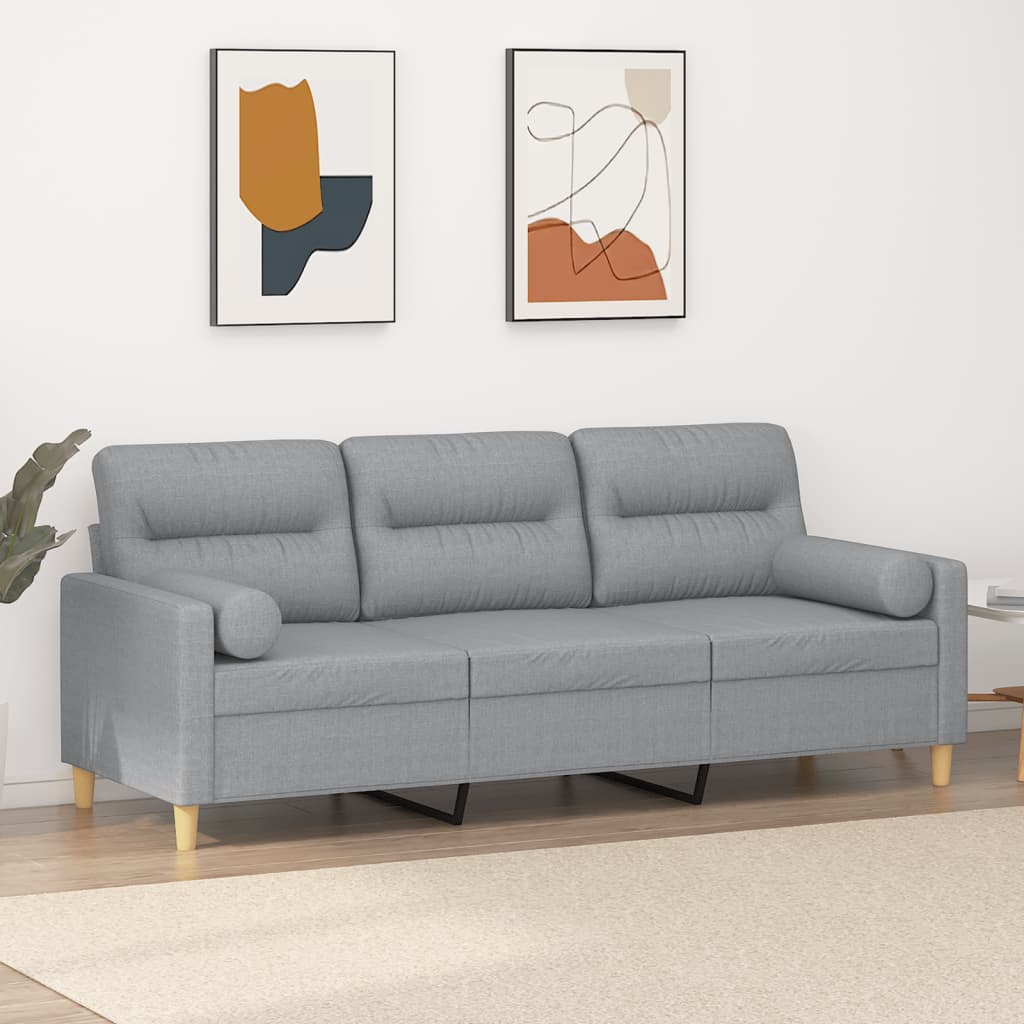 Levně vidaXL 3místná pohovka s polštáři světle šedá 180 cm textil