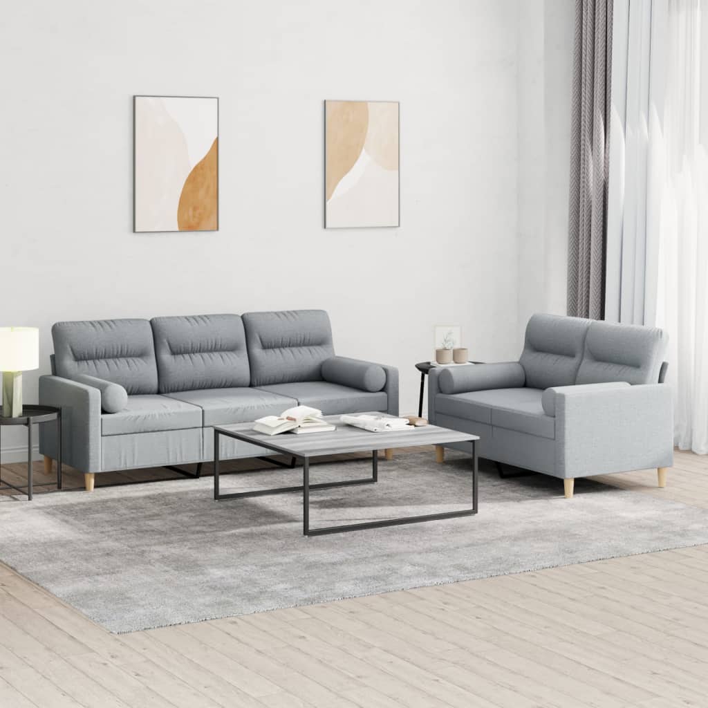 Levně vidaXL 2dílná sedací souprava s polštáři světle šedá textil