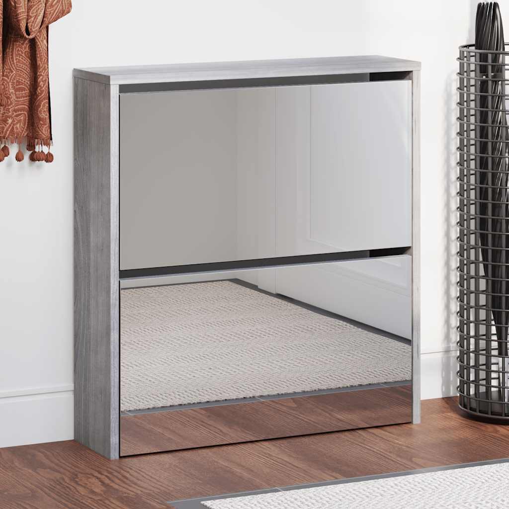 Levně vidaXL Botník se zrcadlem 2patrový šedá sonoma 63 x 17 x 67 cm