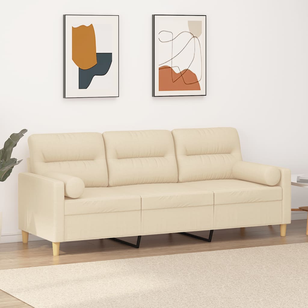 Levně vidaXL 3místná pohovka s polštáři krémová 180 cm textil