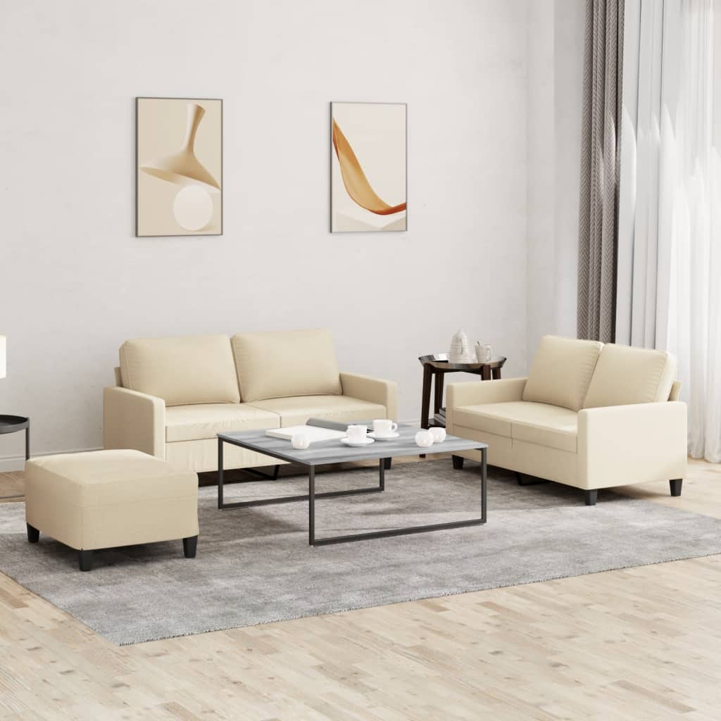 Levně vidaXL 3dílná sedací souprava s poduškami krémová textil