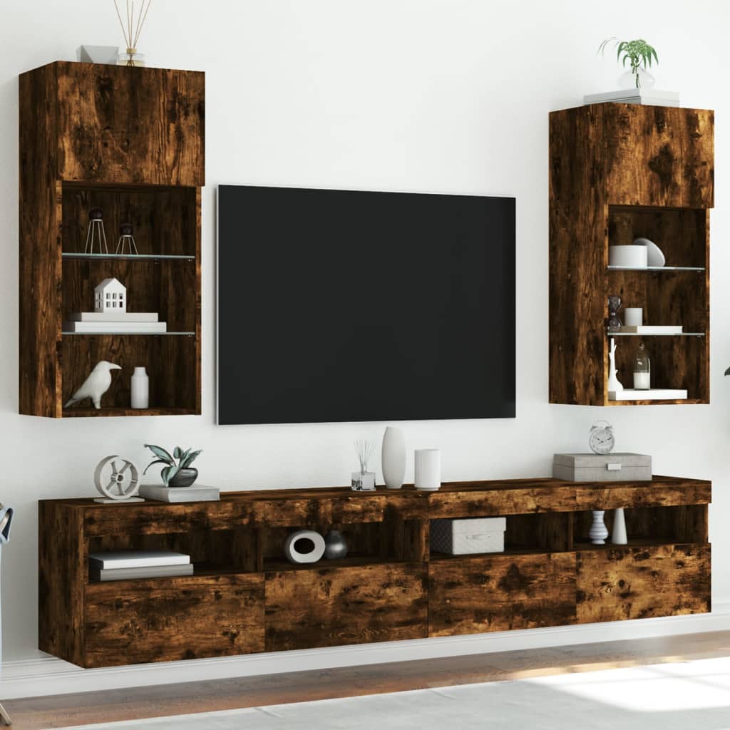 Levně vidaXL TV skříňky s LED osvětlením 2 ks kouřový dub 40,5 x 30 x 90 cm