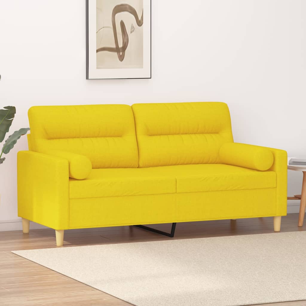 Levně vidaXL 2místná pohovka s polštáři světle žlutá 140 cm textil