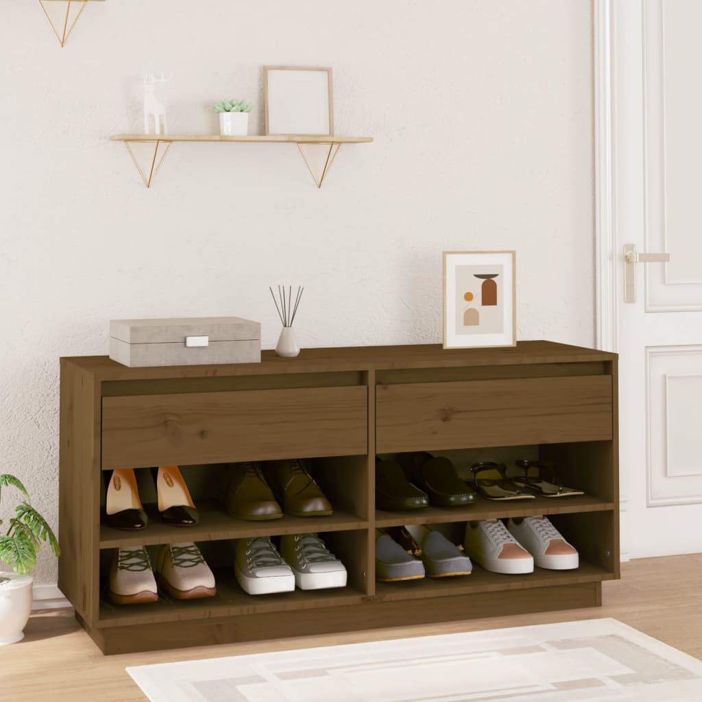 Levně vidaXL Botník medově hnědý 110x34x52 cm masivní borové dřevo