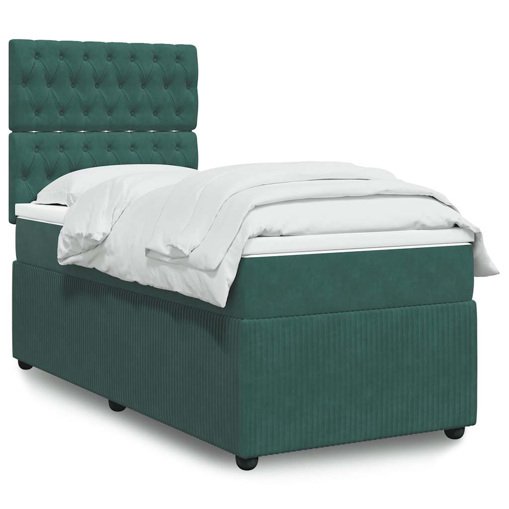 Levně vidaXL Box spring postel s matrací tmavě zelená 90x200 cm samet