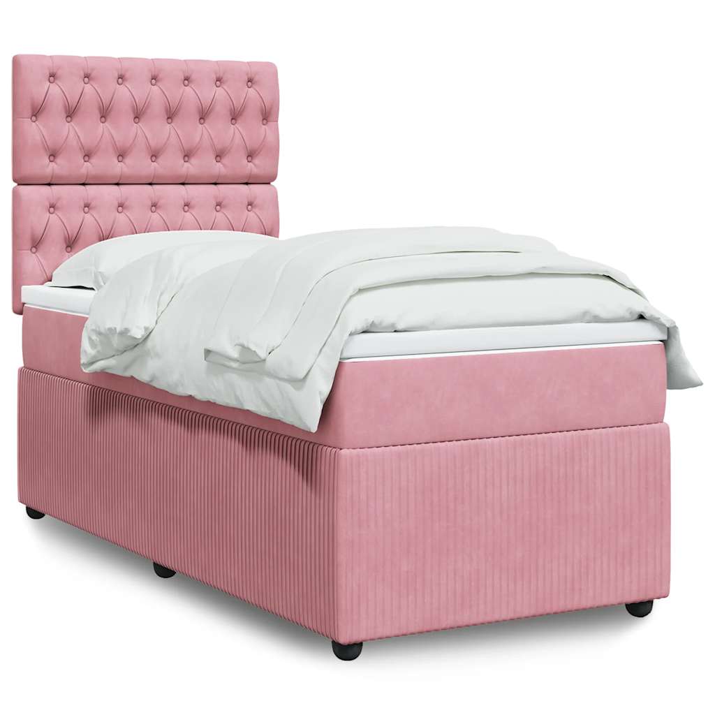 Levně vidaXL Box spring postel s matrací růžová 90x200 cm samet