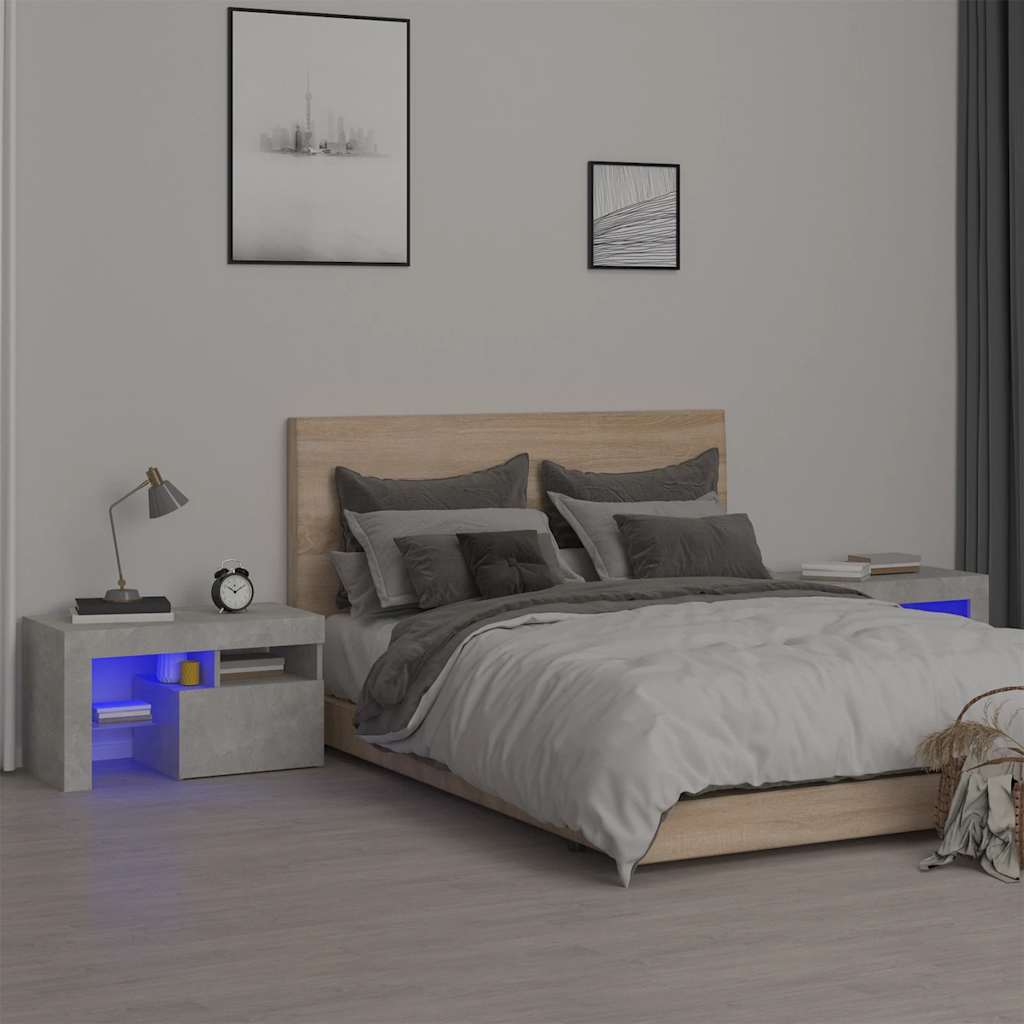 Levně vidaXL Noční stolky 2 ks s LED osvětlením betonově šedé 70x36,5x40 cm