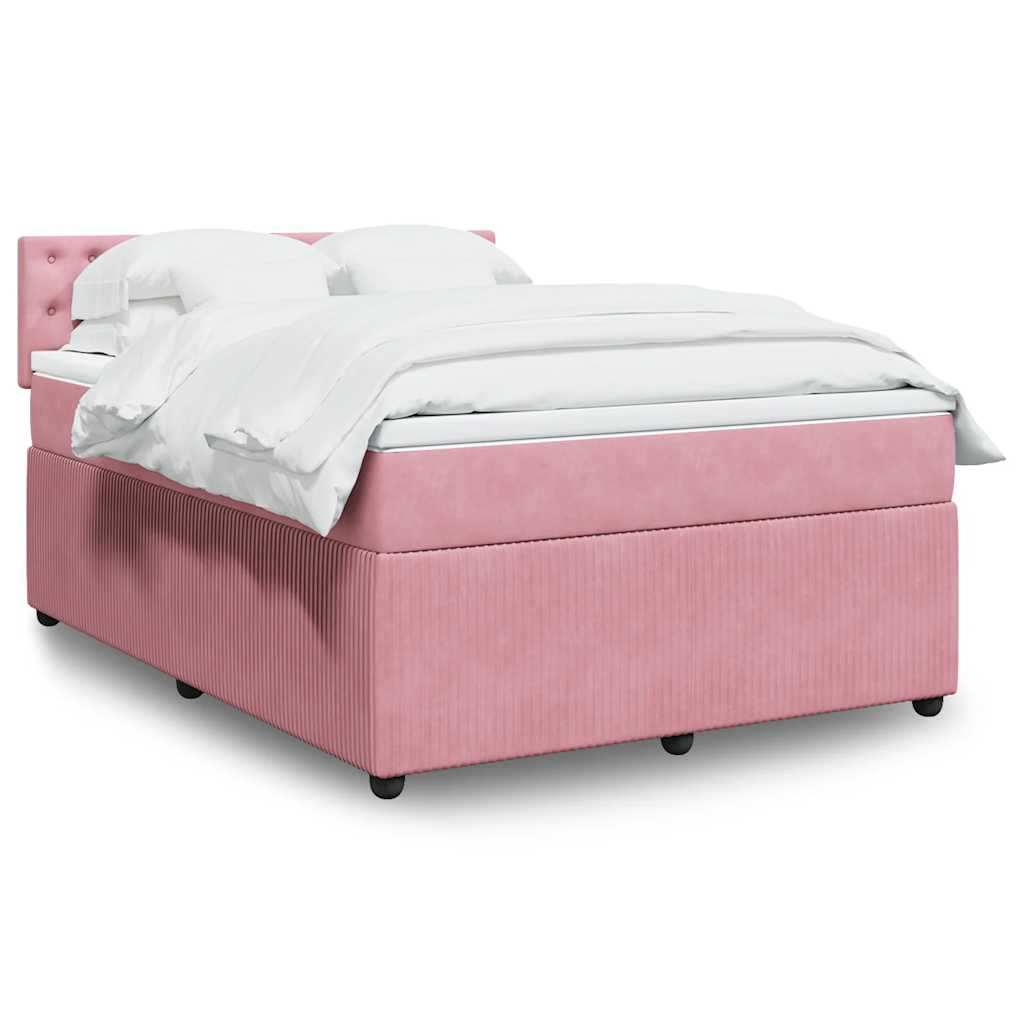Levně vidaXL Box spring postel s matrací růžová 140x190 cm samet