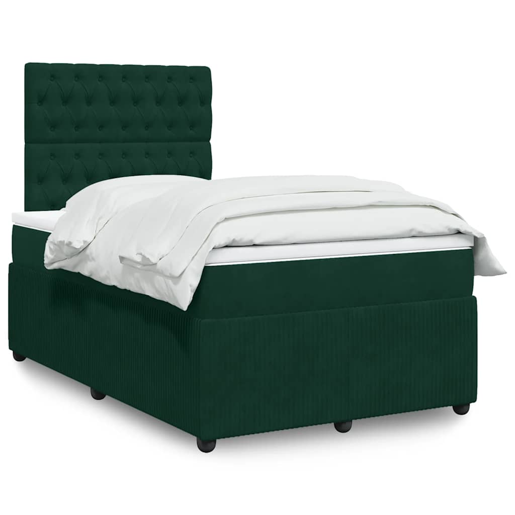 Levně vidaXL Box spring postel s matrací tmavě zelená 120x190 cm samet