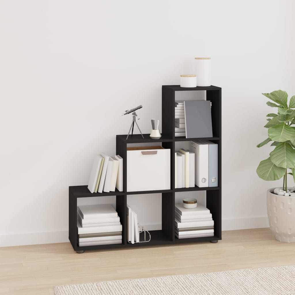 Levně vidaXL Schodová knihovna černá 107 cm kompozitní dřevo