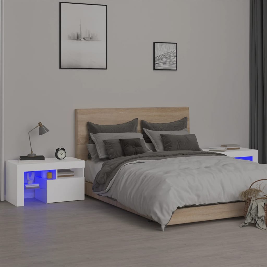 Levně vidaXL Noční stolky 2 ks s LED osvětlením bílé 70 x 36,5 x 40 cm
