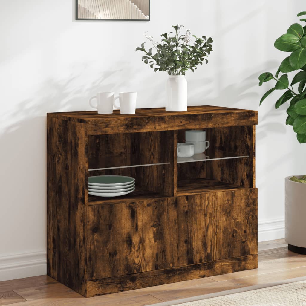 Levně vidaXL Příborník s LED osvětlením kouřový dub 81 x 37 x 67 cm