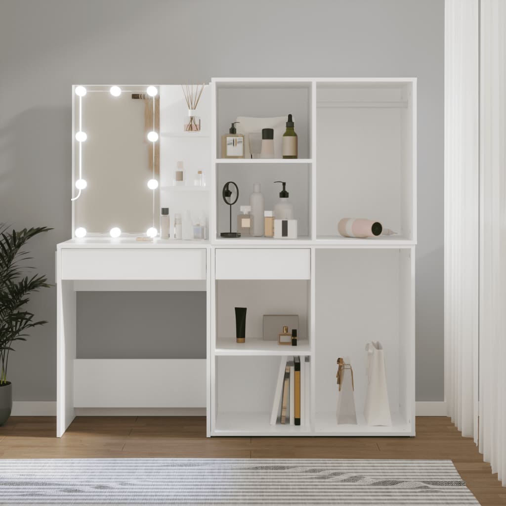 Levně vidaXL LED toaletní stolek se 2 skříňkami bílý kompozitní dřevo