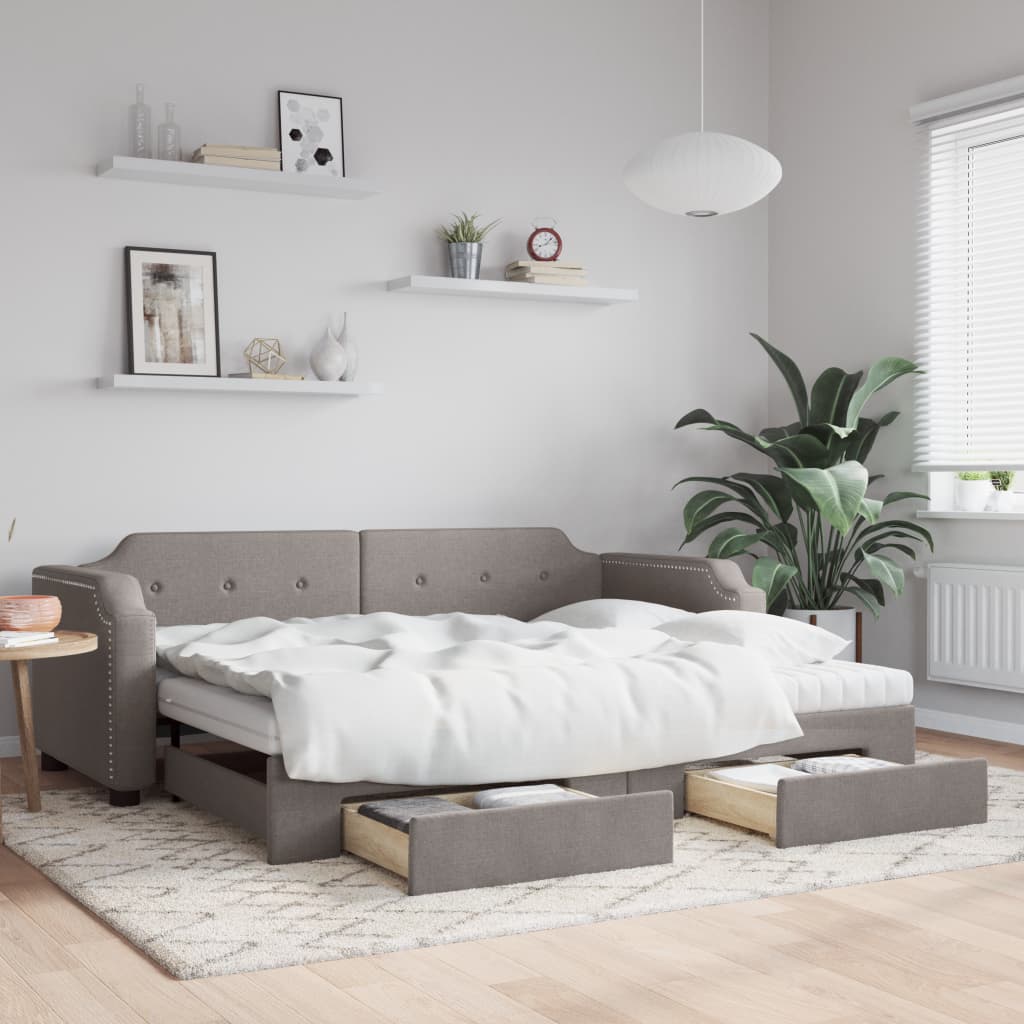 Levně vidaXL Válenda s přistýlkou a zásuvkami taupe 90 x 200 cm textil